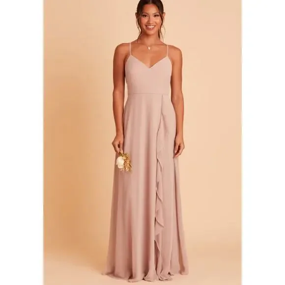 Birdy Grey Theresa Ruffle Trim Spagetti Strap Maxi Dress Size S Small Taupe - Picture 11 of 11